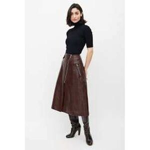 H&M Edition Faux Leather Skirt Womens 4 Chocolate Brown Midi Zip Pockets Edgy